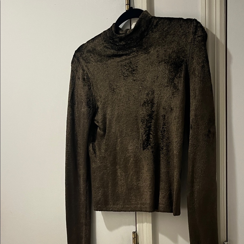 VINCE Brown Velvet Fur Long Sleeve Top